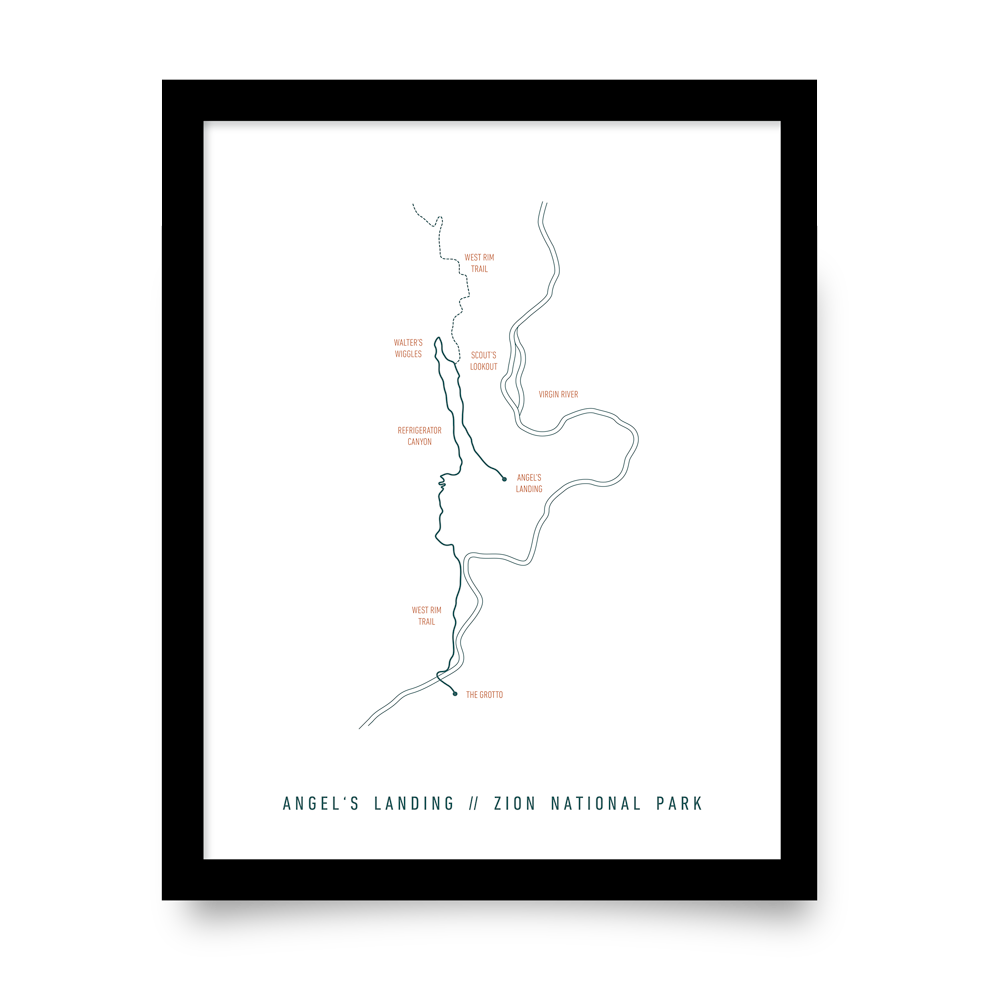 Angel's Landing Trail Map (White + Blue)