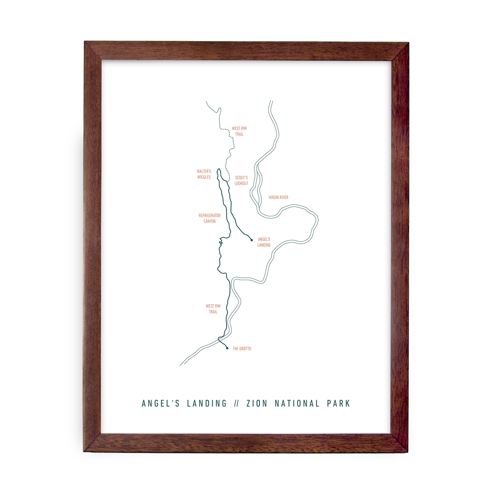 Angel's Landing Trail Map (White + Blue)