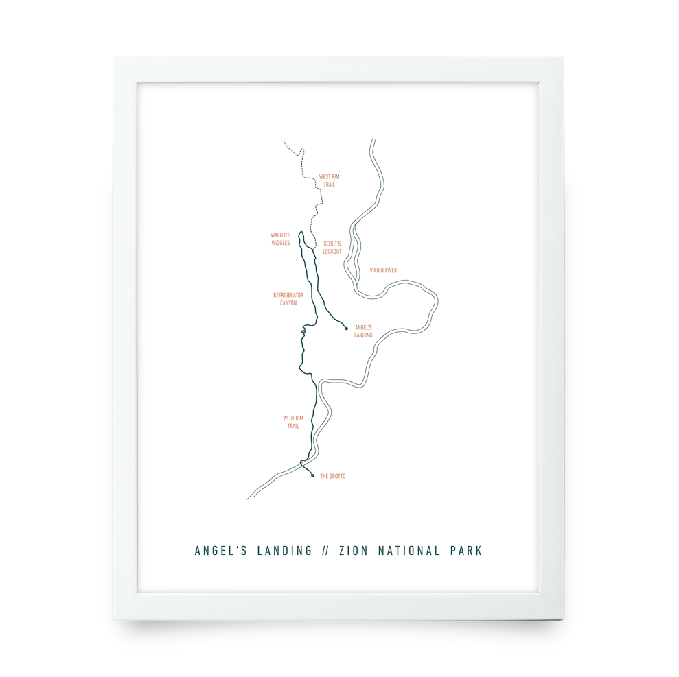 Angel's Landing Trail Map (White + Blue)